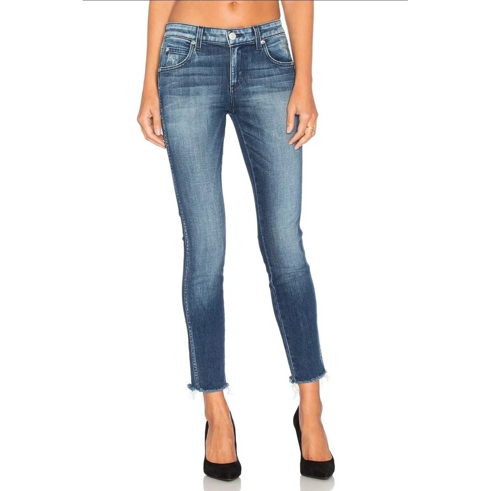 ANG Denim Jeans Womens Blue Distressed Raw Hem Cropped Skinny Casual